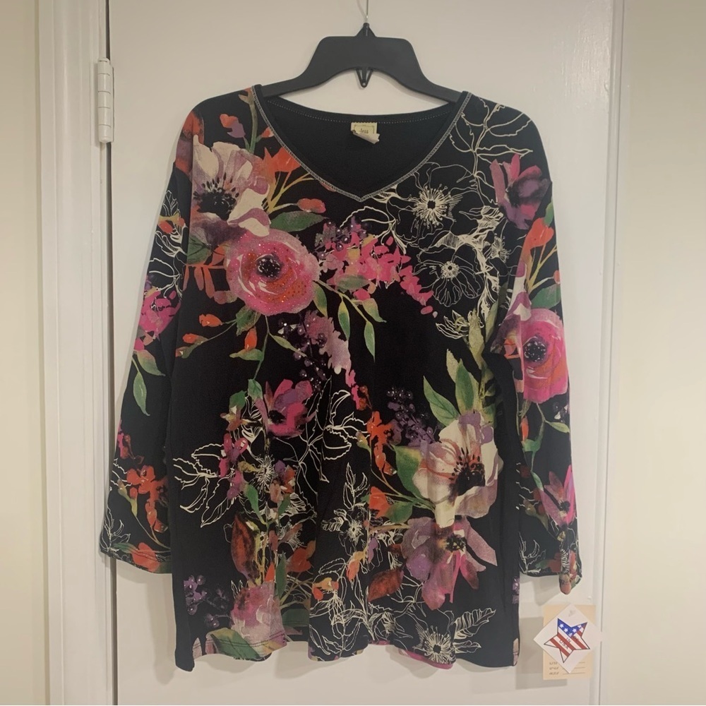 Jess & Jane Floral NWT V Neck Shirt Blouse Made in USA Size 2X